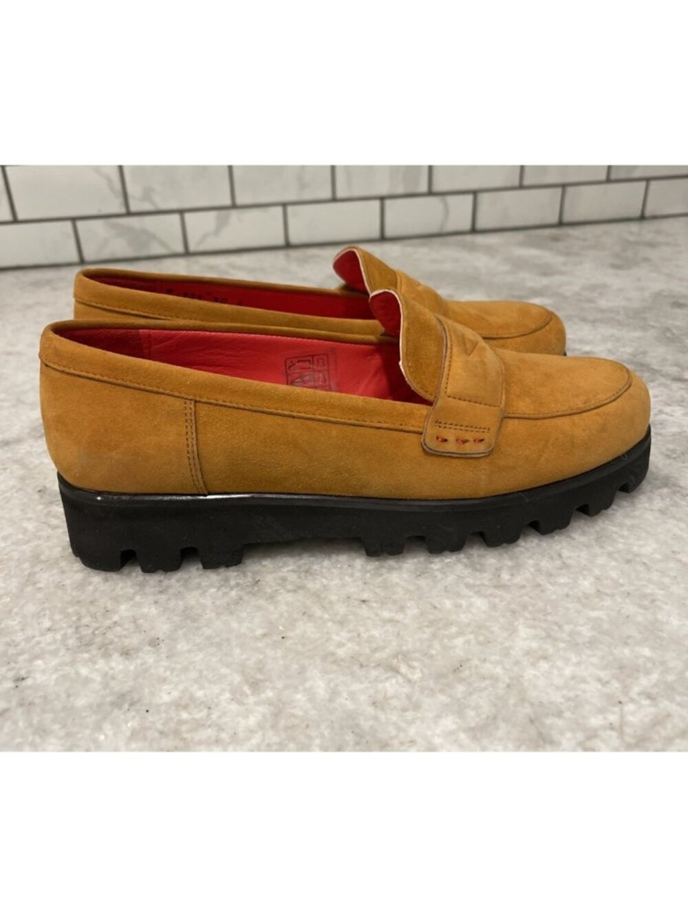 Pos Ole Rouge Shoes Womens Size 36 US 6.5 Brown Cognac Suede Penny Loafer